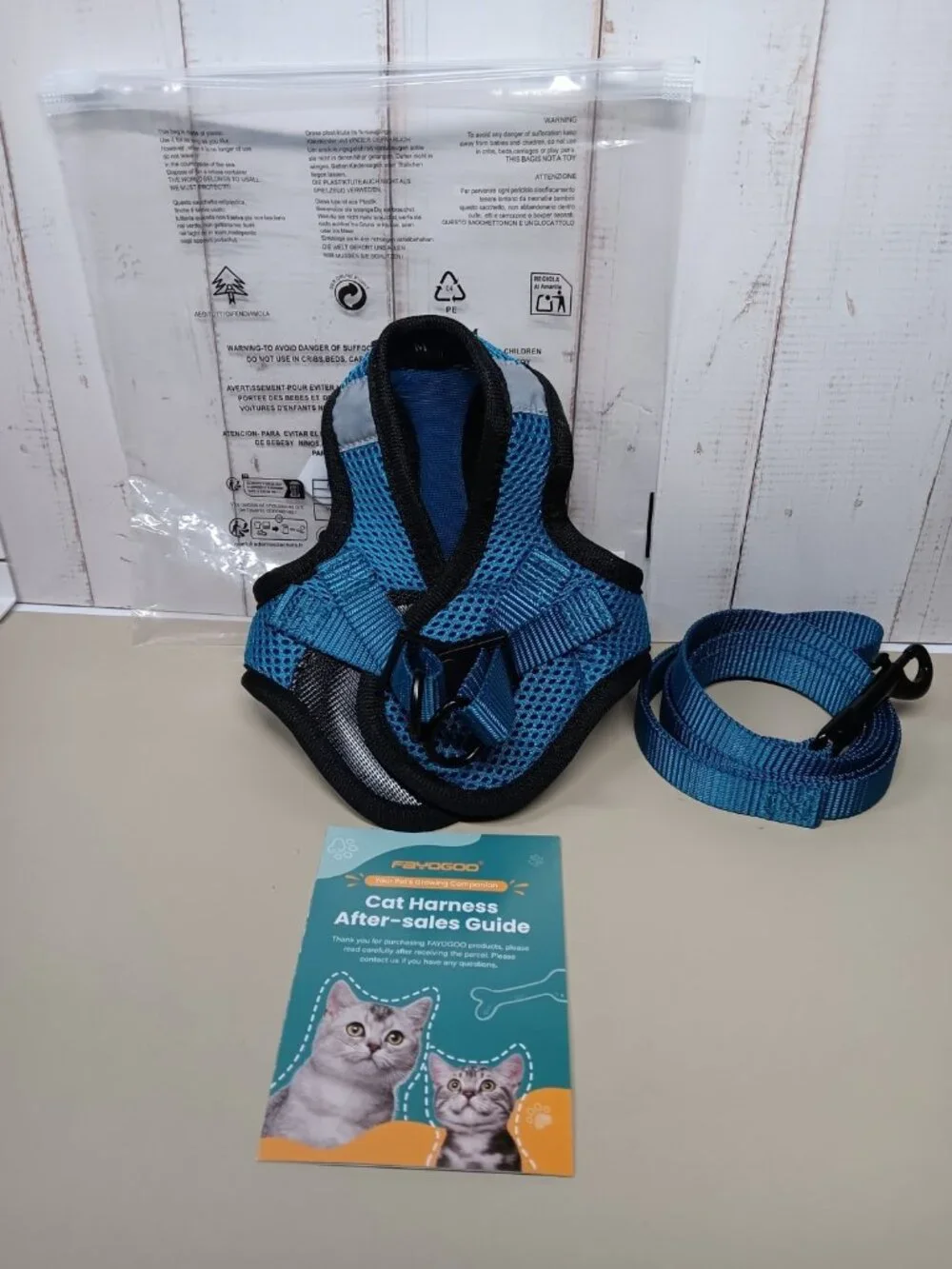 FAYOGOO Cat Harness LeashSet Set for Walking Escape Proof Blue Size M